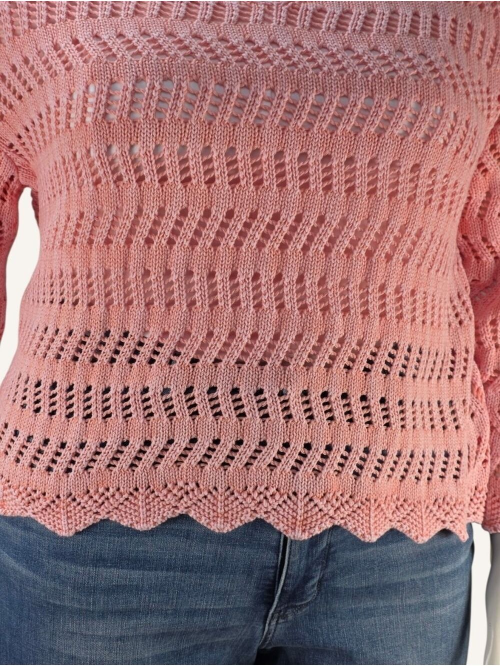 Dex Washed Apricot Crochet Knit Sweater 1X NWT Coastal Boho Cotton - Picture 5 of 10
